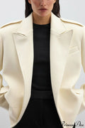 Oversized Notch Lapel Epaulette Woolen Blazer image 14
