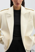 Oversized Notch Lapel Epaulette Woolen Blazer image 14