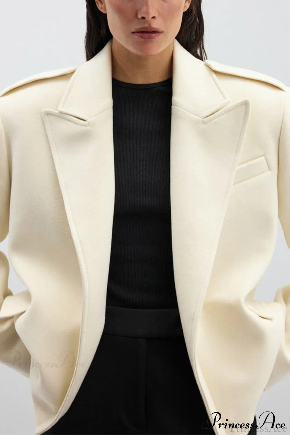 Oversized Notch Lapel Epaulette Woolen Blazer image 14