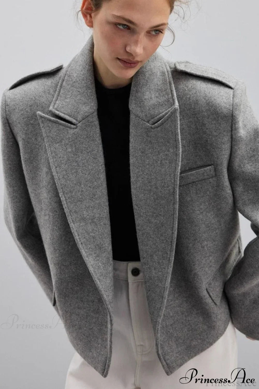 Oversized Notch Lapel Epaulette Woolen Blazer image 1