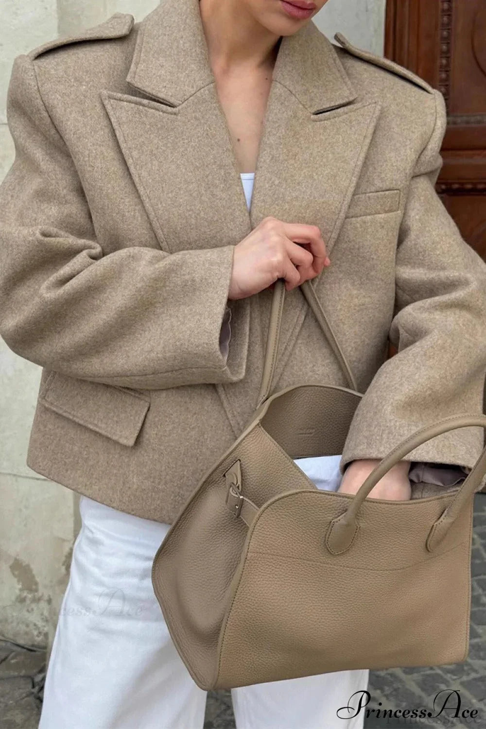 Oversized Notch Lapel Epaulette Woolen Blazer image 8