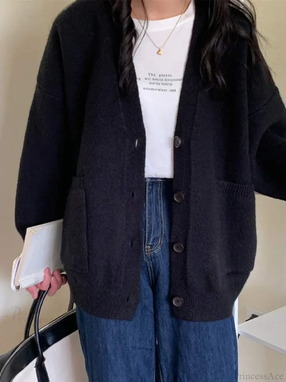 Oversized Preppy V-Neck Knitted Knit Cardigan image 3