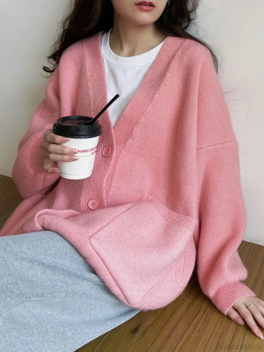 Oversized Preppy V-Neck Knitted Knit Cardigan image 1
