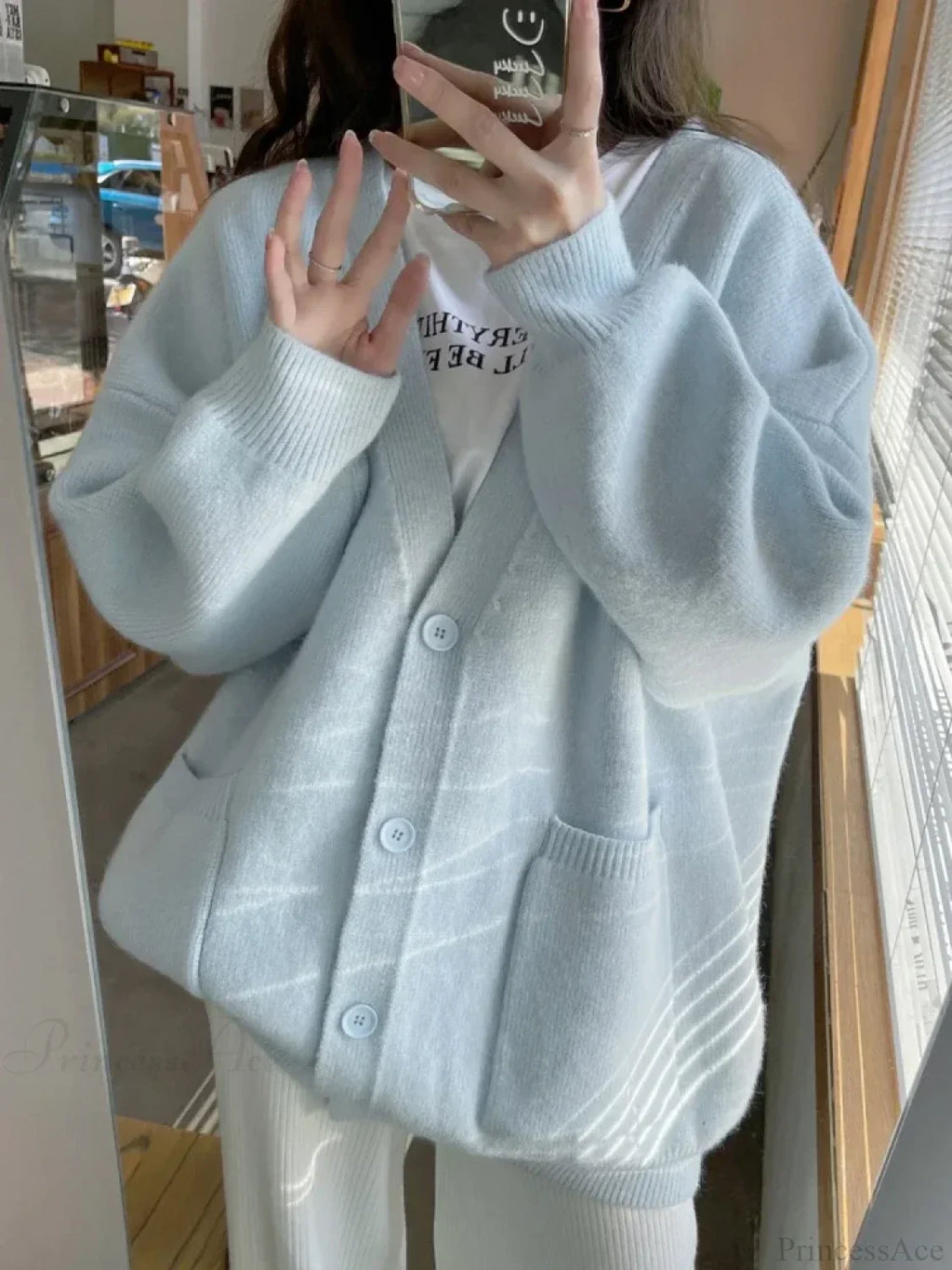 Oversized Preppy V-Neck Knitted Knit Cardigan image 5