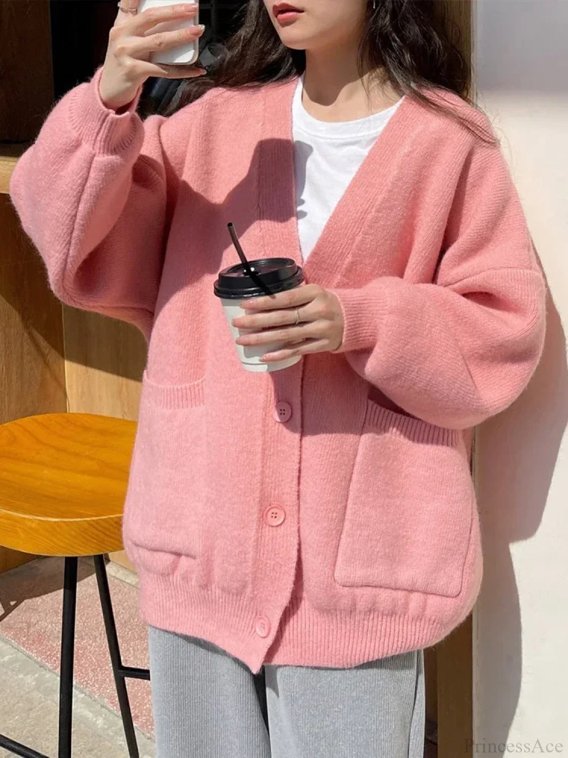 Oversized Preppy V-Neck Knitted Knit Cardigan image 6