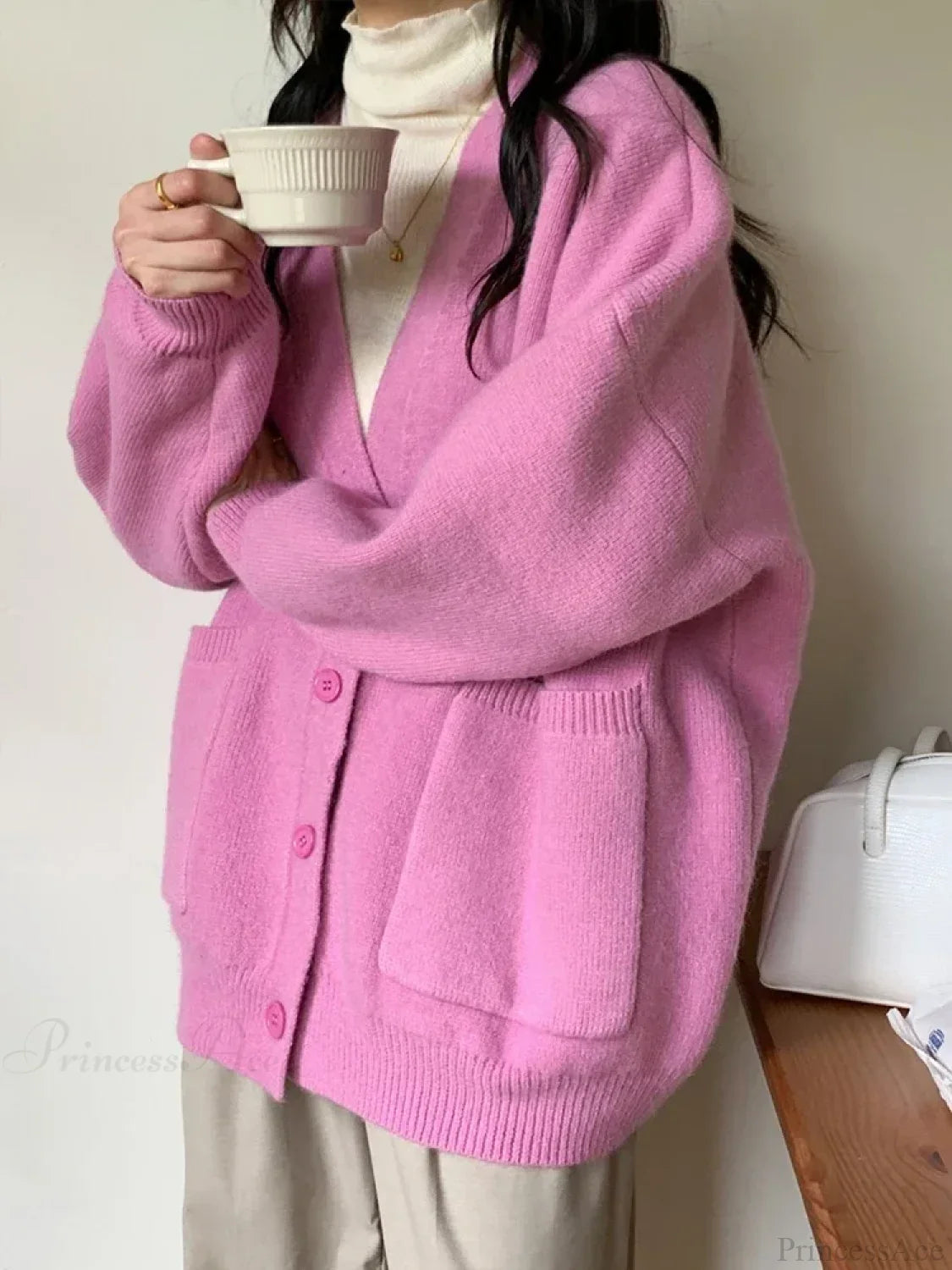 Oversized Preppy V-Neck Knitted Knit Cardigan image 7