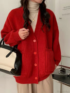 Oversized Preppy V-Neck Knitted Knit Cardigan image 2