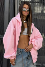 Oversized Street Casual Angel Print Zip-Up Hoodie image 2