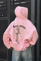 Oversized Street Casual Angel Print Zip-Up Hoodie image 3