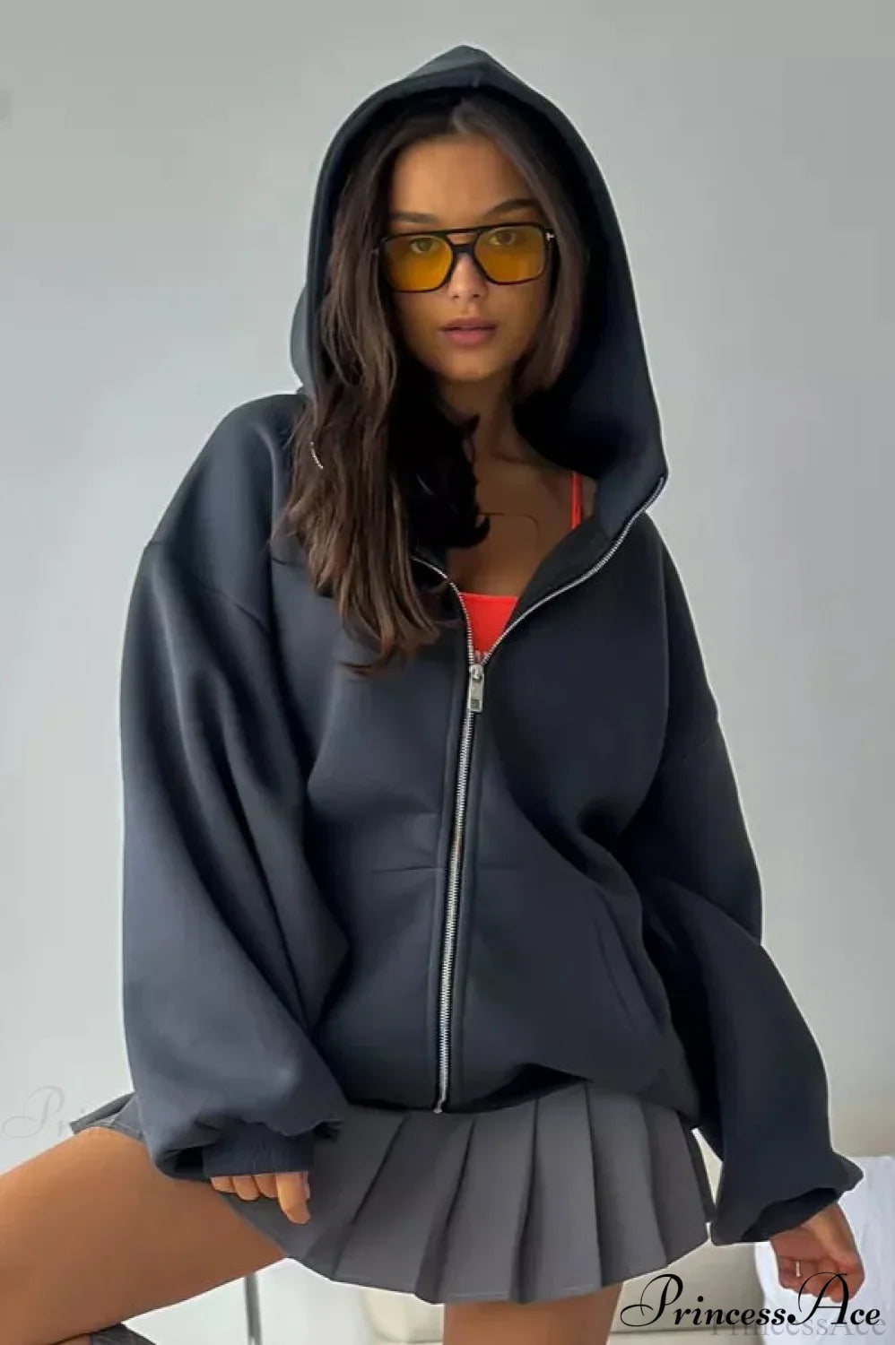 Oversized Street Casual Angel Print Zip-Up Hoodie image 5