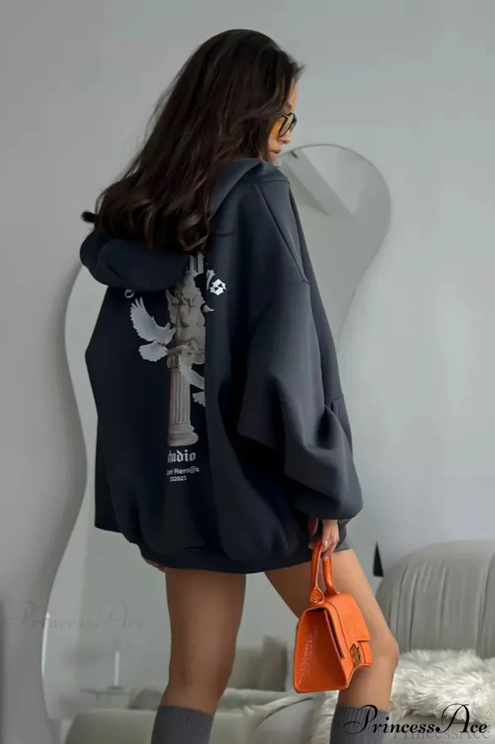 Oversized Street Casual Angel Print Zip-Up Hoodie image 6