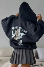 Oversized Street Casual Angel Print Zip-Up Hoodie image 7