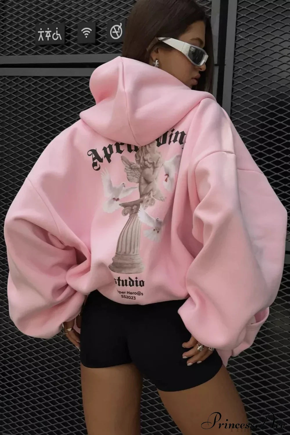 Oversized Street Casual Angel Print Zip-Up Hoodie image 1