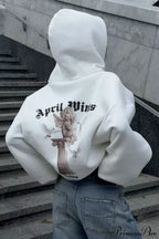 Oversized Street Casual Angel Print Zip-Up Hoodie image 9
