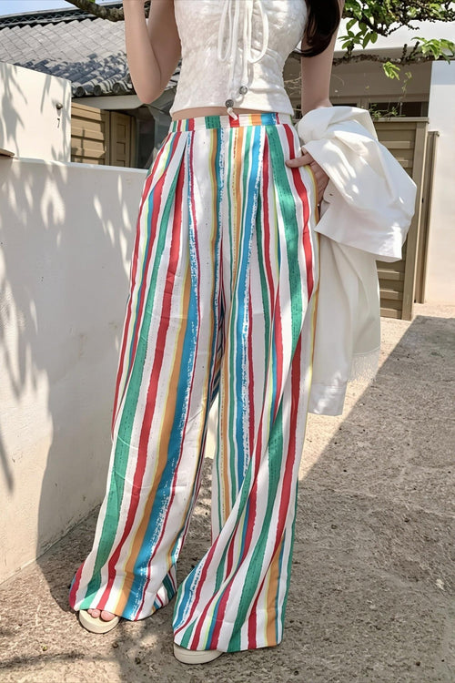 Boho Colorful Stripe High Waist Pants image 1