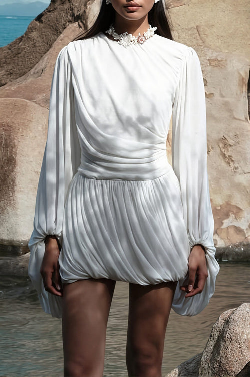 Casual Pleated Long Sleeve Mini Dress image 1