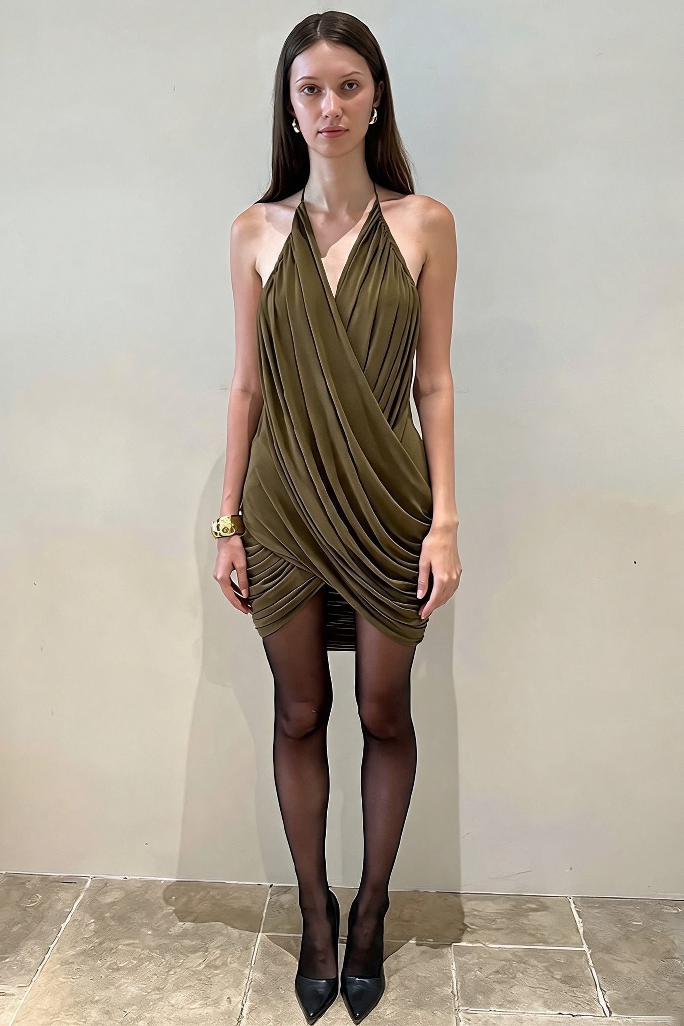 Chic V Neck Ribbed Cami Slim Mini Dress image 4