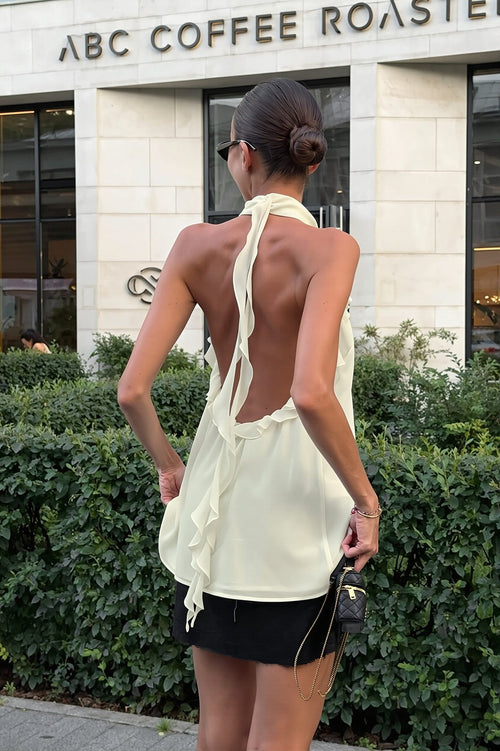 Chiffon Ruffle Halter Tie Back Sleeveless Halter Top image 2