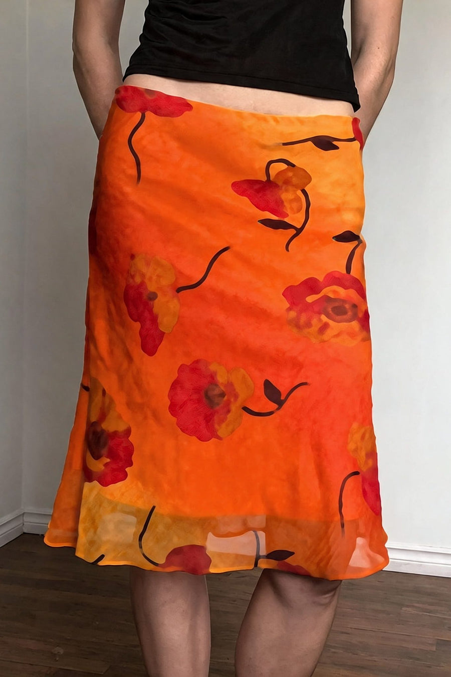 Retro Floral Contrast Chiffon Skirt image 1