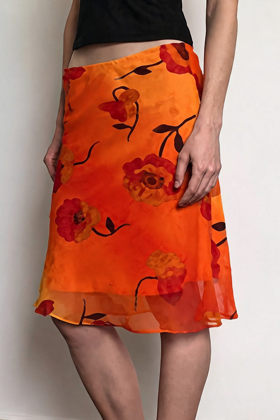 Retro Floral Contrast Chiffon Skirt image 2