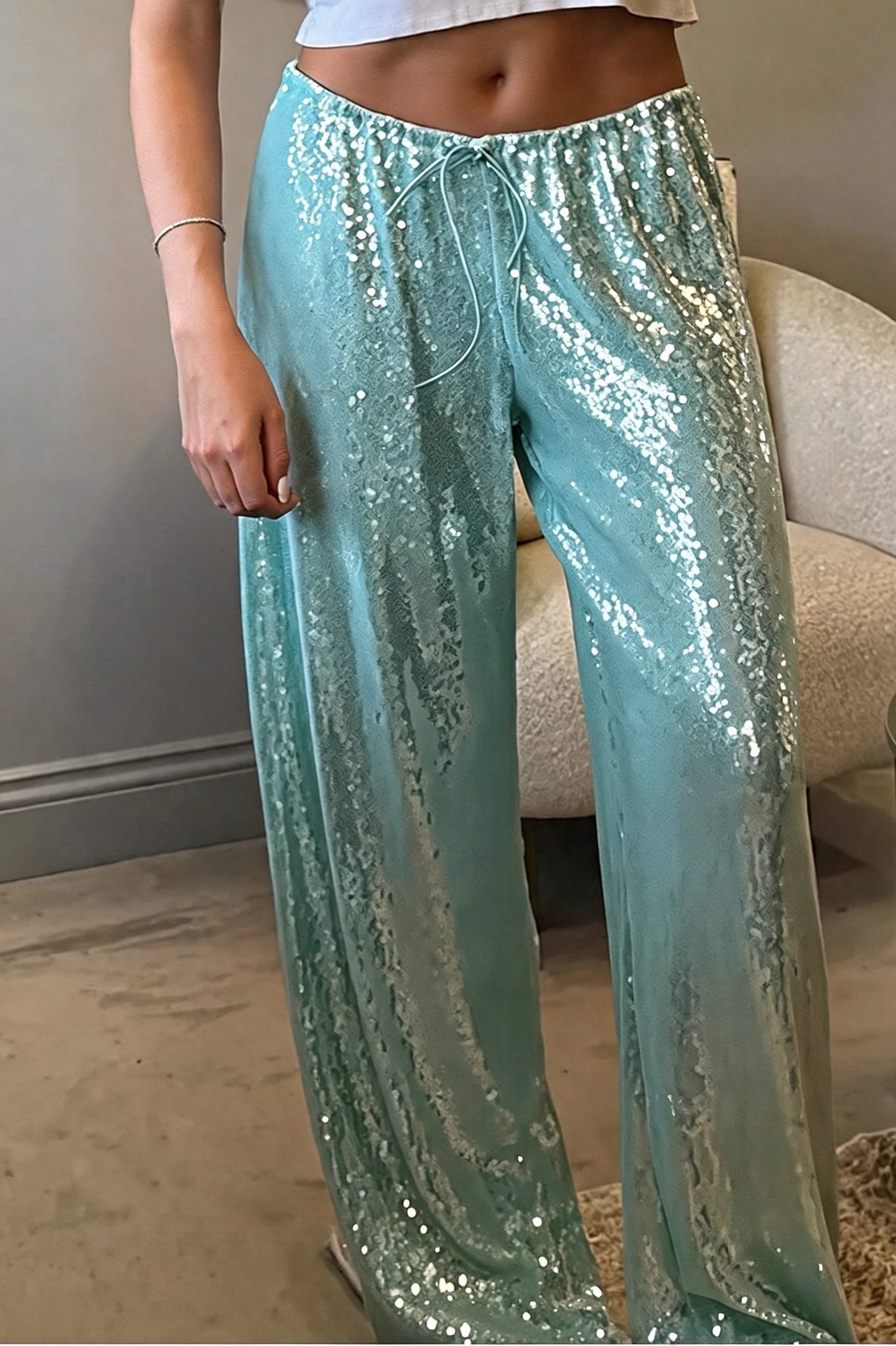 Sequined Wide Leg Casual Pants image 3
