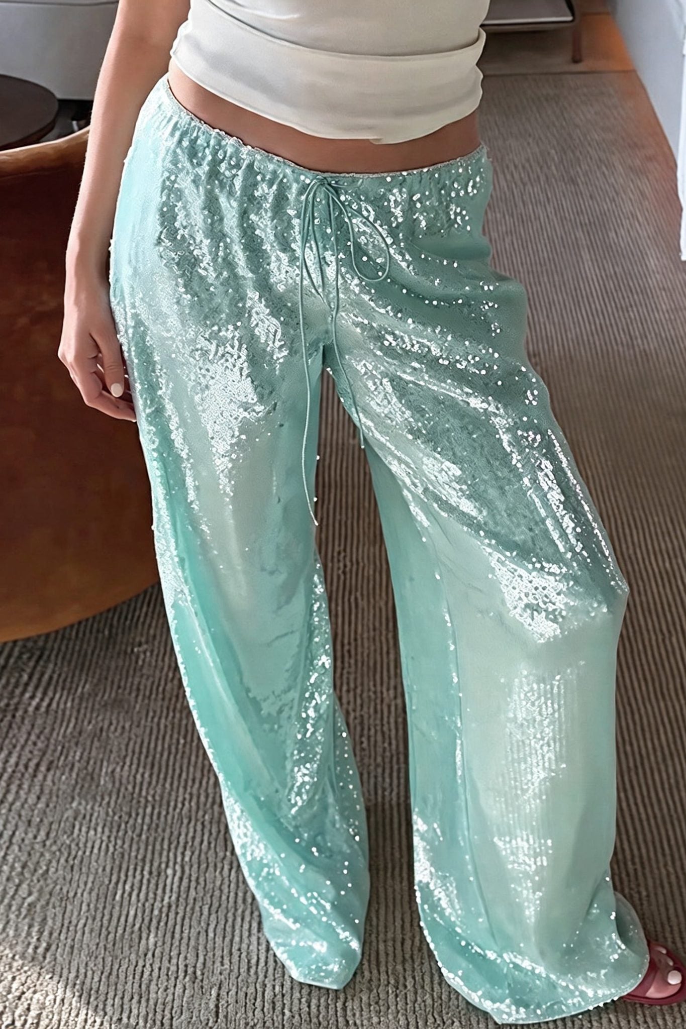 Sequined Wide Leg Casual Pants image 4