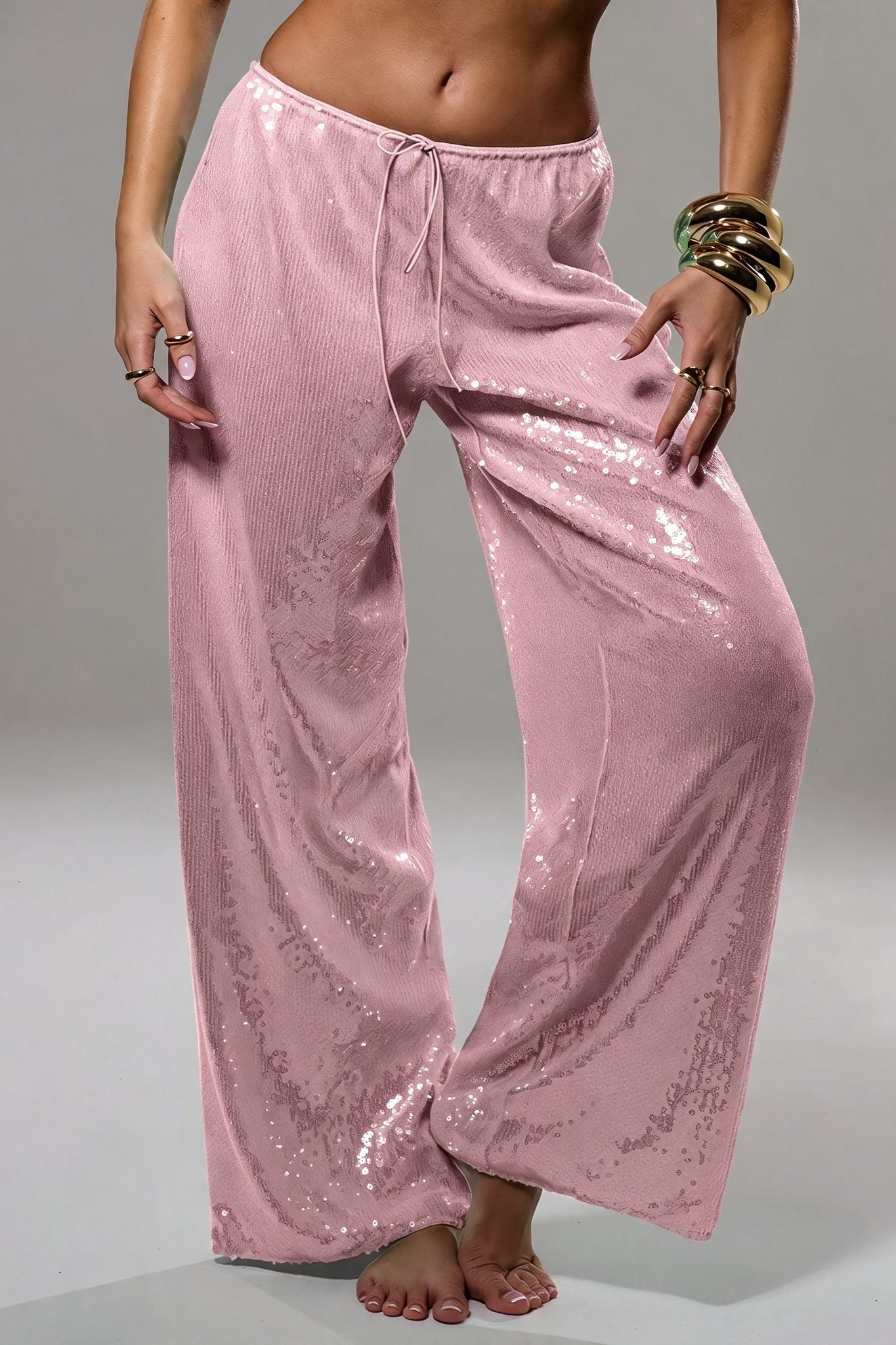 Sequined Wide Leg Casual Pants image 5