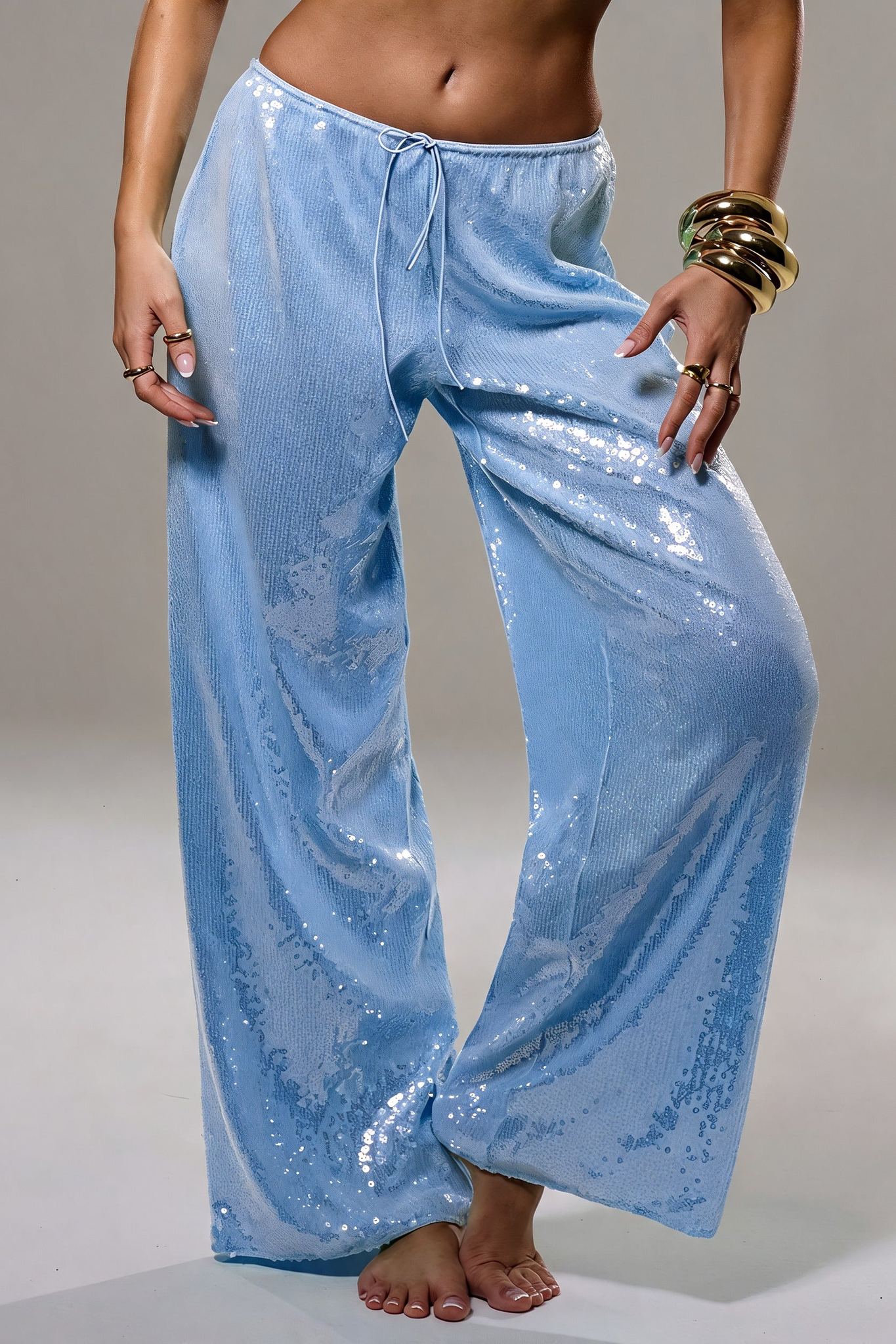 Sequined Wide Leg Casual Pants image 7