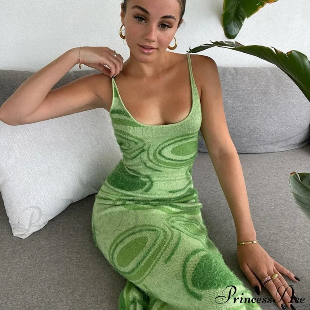 Paisley Vintage Spaghetti Fashion - Y2K Bodycon Strap Gown Coastal Party Green Vestido image 4