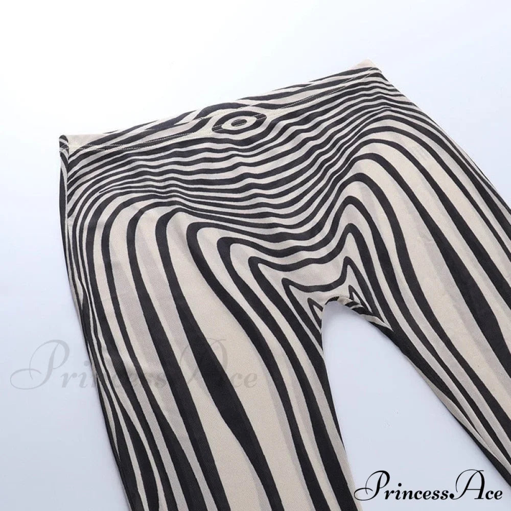 Pants Suit Sexy Costume Zebra Co-ord Striped Tracksuit for Mesh + Set 2 T-shirt Piece Long Autumn Women image 12