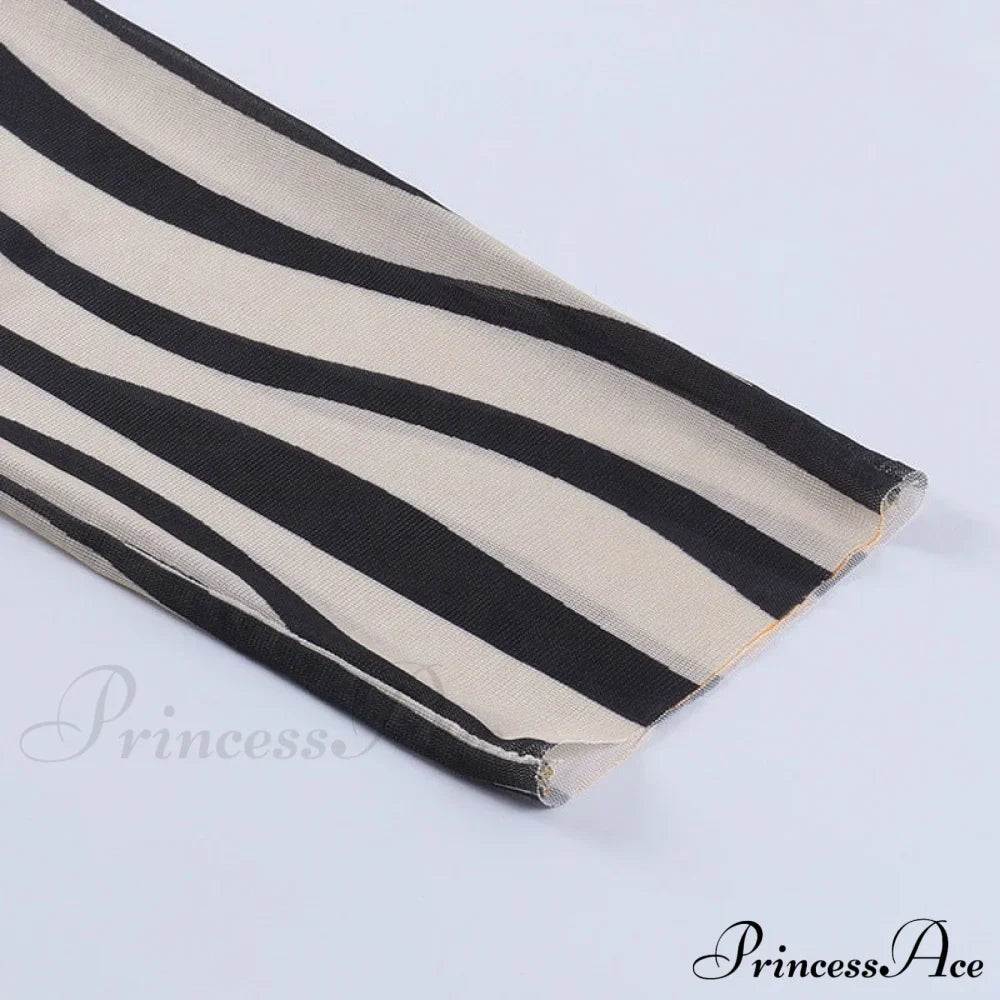 Pants Suit Sexy Costume Zebra Co-ord Striped Tracksuit for Mesh + Set 2 T-shirt Piece Long Autumn Women image 18
