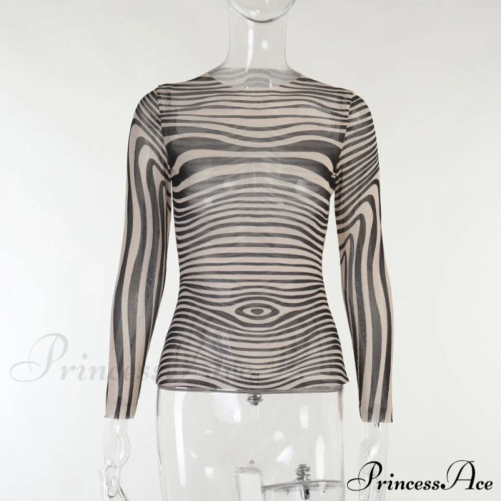 Pants Suit Sexy Costume Zebra Co-ord Striped Tracksuit for Mesh + Set 2 T-shirt Piece Long Autumn Women image 8