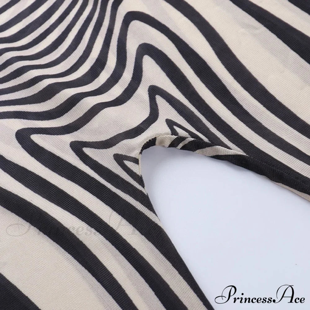 Pants Suit Sexy Costume Zebra Co-ord Striped Tracksuit for Mesh + Set 2 T-shirt Piece Long Autumn Women image 14