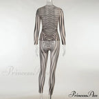 Pants Suit Sexy Costume Zebra Co-ord Striped Tracksuit for Mesh + Set 2 T-shirt Piece Long Autumn Women image 7