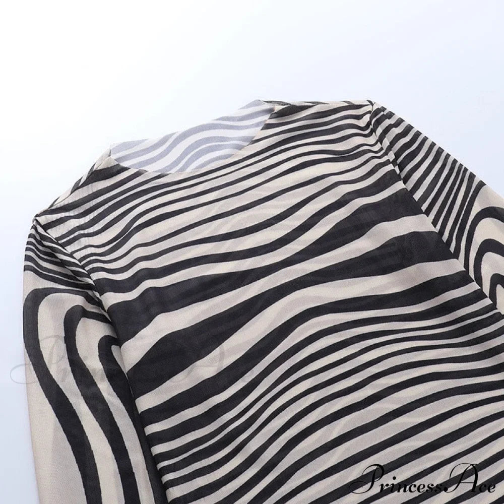 Pants Suit Sexy Costume Zebra Co-ord Striped Tracksuit for Mesh + Set 2 T-shirt Piece Long Autumn Women image 10