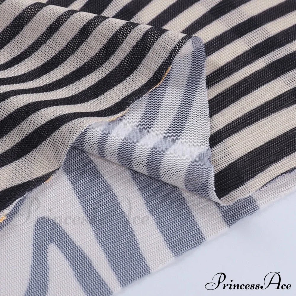 Pants Suit Sexy Costume Zebra Co-ord Striped Tracksuit for Mesh + Set 2 T-shirt Piece Long Autumn Women image 17