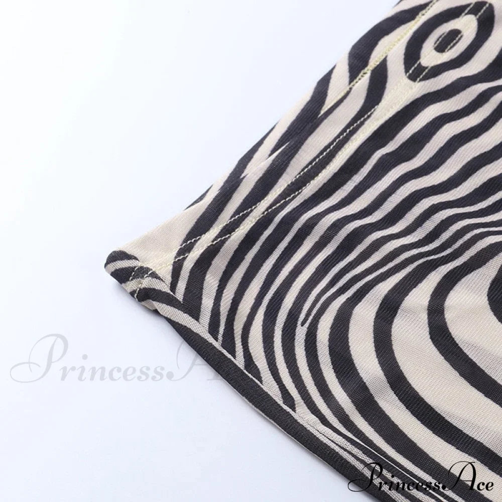 Pants Suit Sexy Costume Zebra Co-ord Striped Tracksuit for Mesh + Set 2 T-shirt Piece Long Autumn Women image 13
