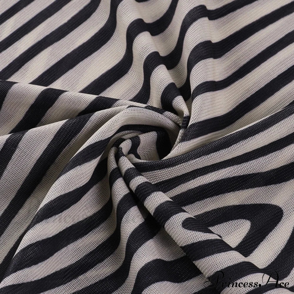 Pants Suit Sexy Costume Zebra Co-ord Striped Tracksuit for Mesh + Set 2 T-shirt Piece Long Autumn Women image 20