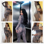 Pants Suit Sexy Costume Zebra Co-ord Striped Tracksuit for Mesh + Set 2 T-shirt Piece Long Autumn Women image 3