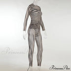 Pants Suit Sexy Costume Zebra Co-ord Striped Tracksuit for Mesh + Set 2 T-shirt Piece Long Autumn Women image 6