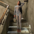 Pants Suit Sexy Costume Zebra Co-ord Striped Tracksuit for Mesh + Set 2 T-shirt Piece Long Autumn Women image 1