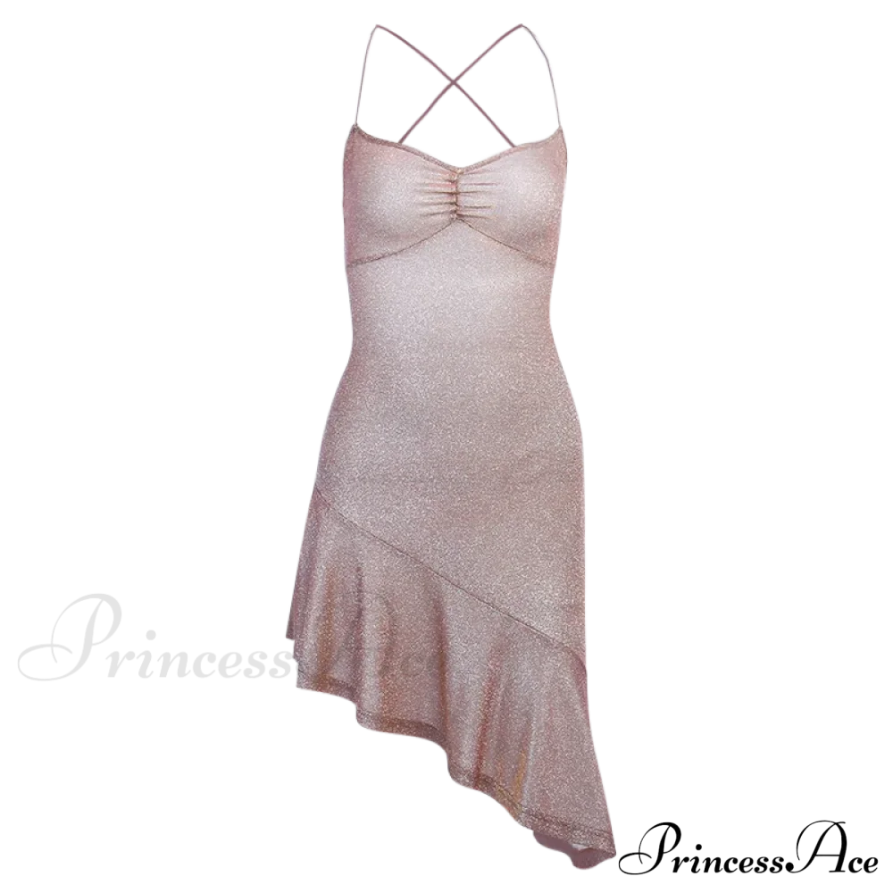 Party Backless Asymmetry Ruffles Hem Spaghetti Strap V-Neck Sleeveless Mini Lace up Bodycon Dress image 3