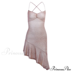 Party Backless Asymmetry Ruffles Hem Spaghetti Strap V-Neck Sleeveless Mini Lace up Bodycon Dress image 3