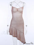 Party Backless Asymmetry Ruffles Hem Spaghetti Strap V-Neck Sleeveless Mini Lace up Bodycon Dress image 7