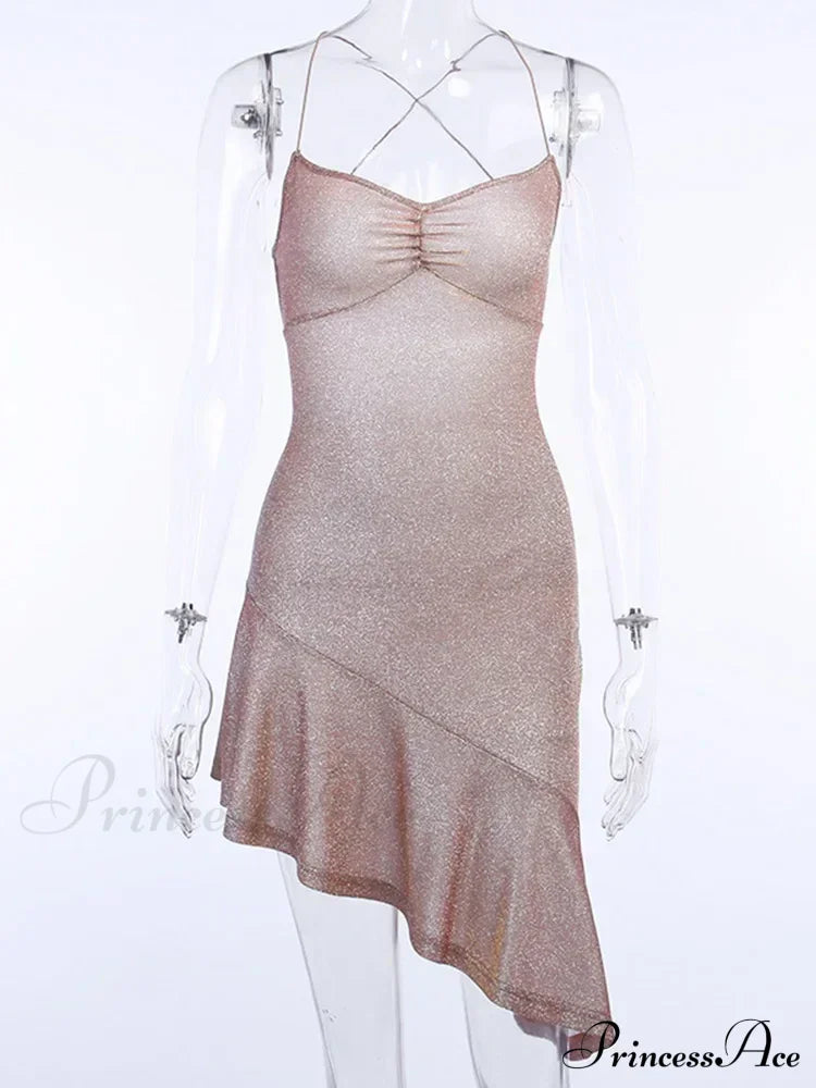Party Backless Asymmetry Ruffles Hem Spaghetti Strap V-Neck Sleeveless Mini Lace up Bodycon Dress image 7