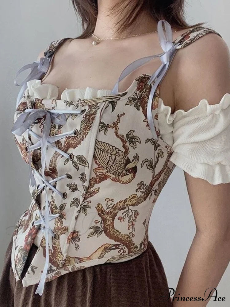 Party Club Designer Camis High Corset Halter Shirts Design Sexy Vintage Flowered Street Bandage Spring Top image 6