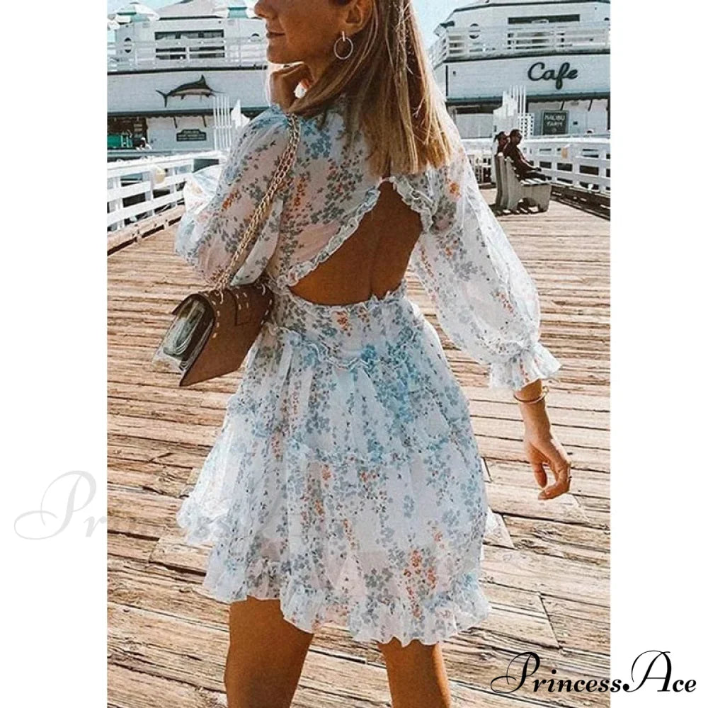 Party Gown Harlow Backless Design V-Neck Mini - Warm-Season Ruffle - Women's Flowered Dress image 4