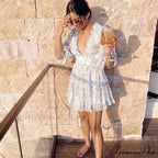 Party Gown Harlow Backless Design V-Neck Mini - Warm-Season Ruffle - Women's Flowered Dress image 8