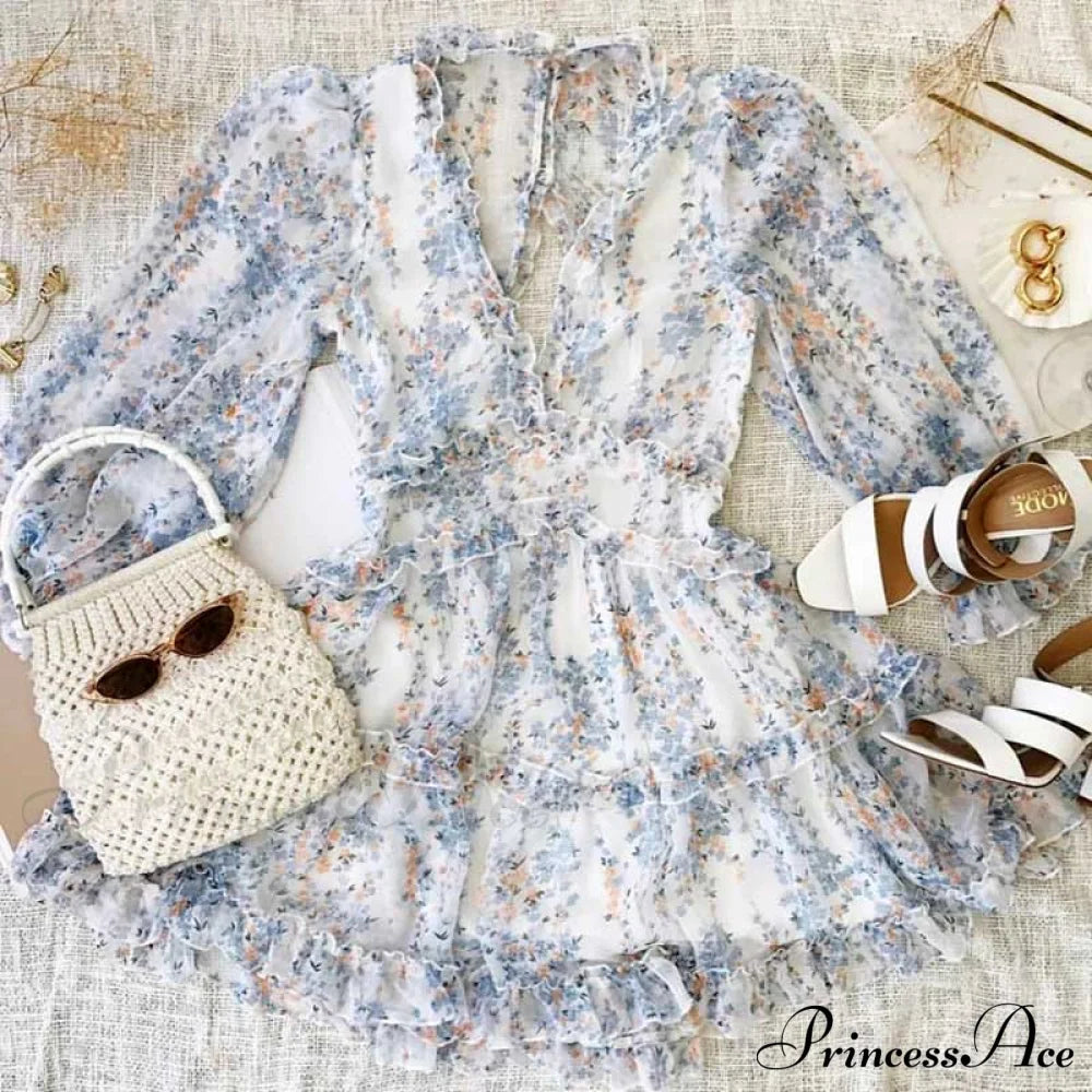 Party Gown Harlow Backless Design V-Neck Mini - Warm-Season Ruffle - Women's Flowered Dress image 5