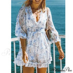 Party Gown Harlow Backless Design V-Neck Mini - Warm-Season Ruffle - Women's Flowered Dress image 14